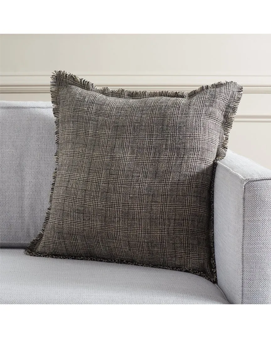 Inara Square Pillow with Fringe - Black, Linen image