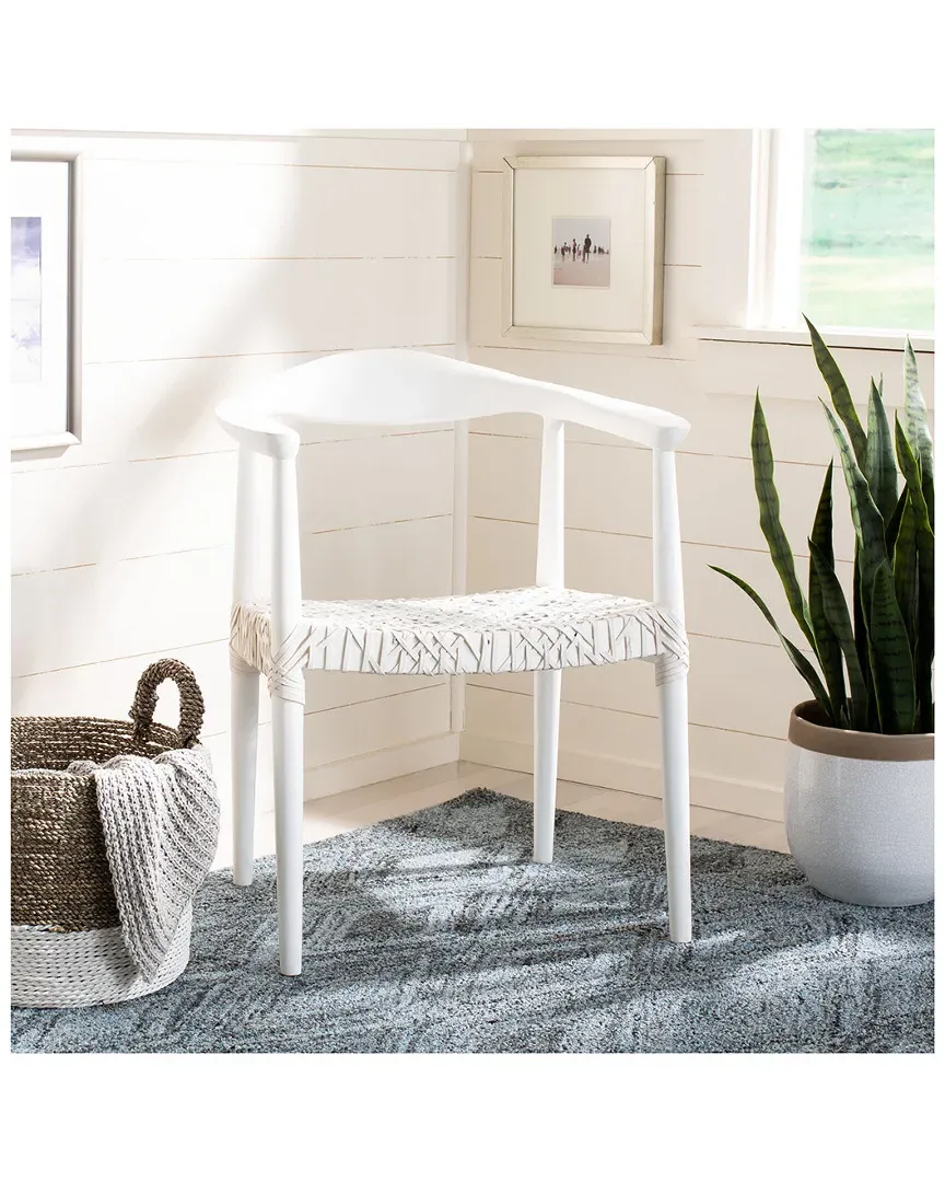 Juneau Leather Woven Accent Chair - White, Sungkai Wood