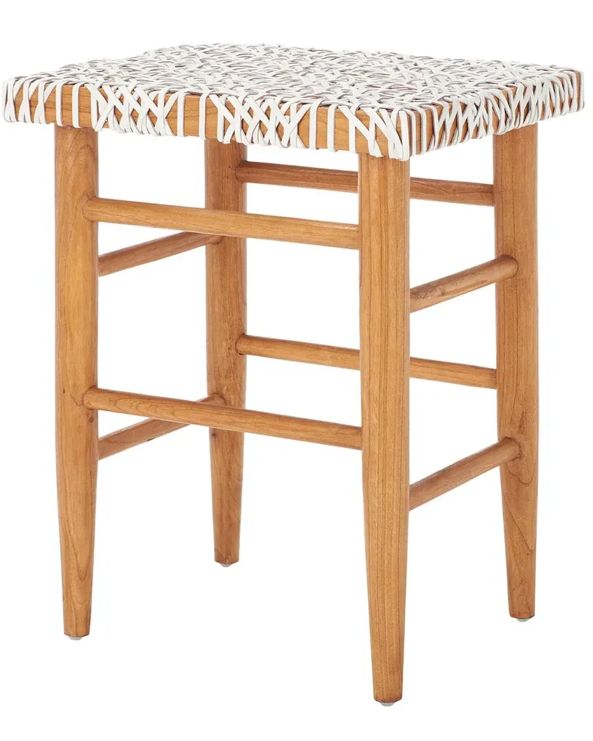 Kaleo Woven Counter Stool - White, Leather