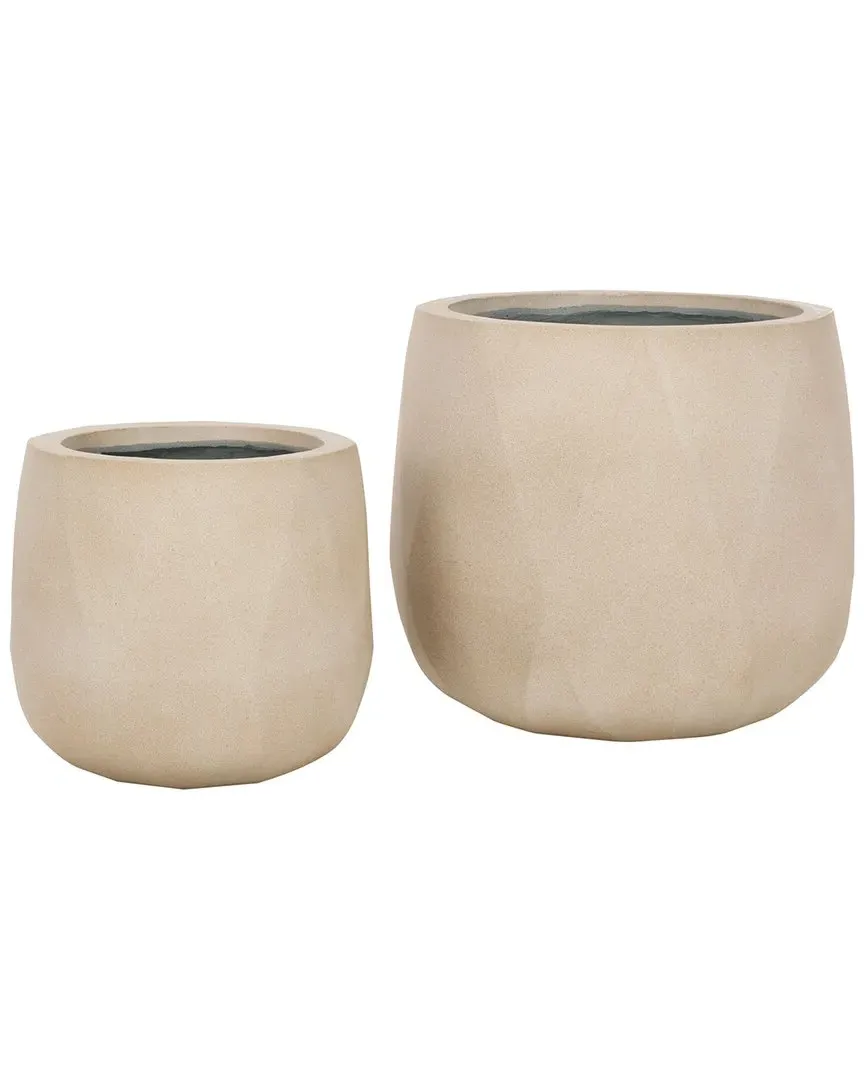Kane Set of 2 Diamond Planter Pots - Beige, Ficonstone image