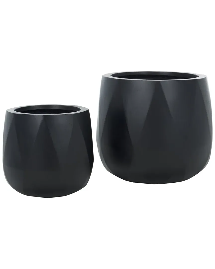 Kane Set of 2 Diamond Planter Pots - Black, Ficonstone