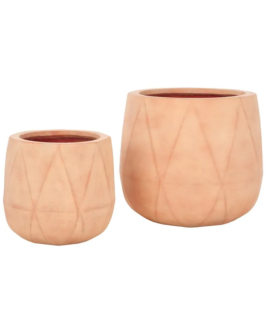 Kane Set of 2 Diamond Planter Pots - Terracotta, Ficonstone