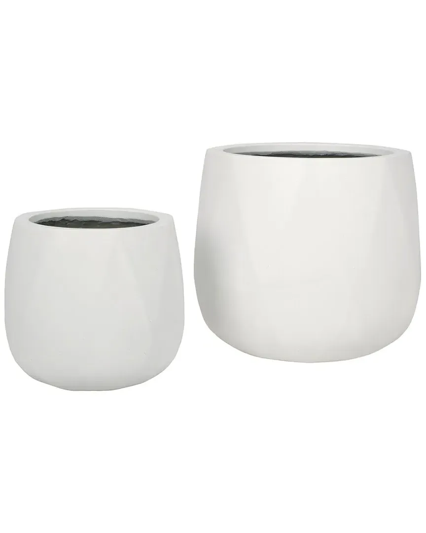 Kane Set of 2 Diamond Planter Pots - White, Ficonstone