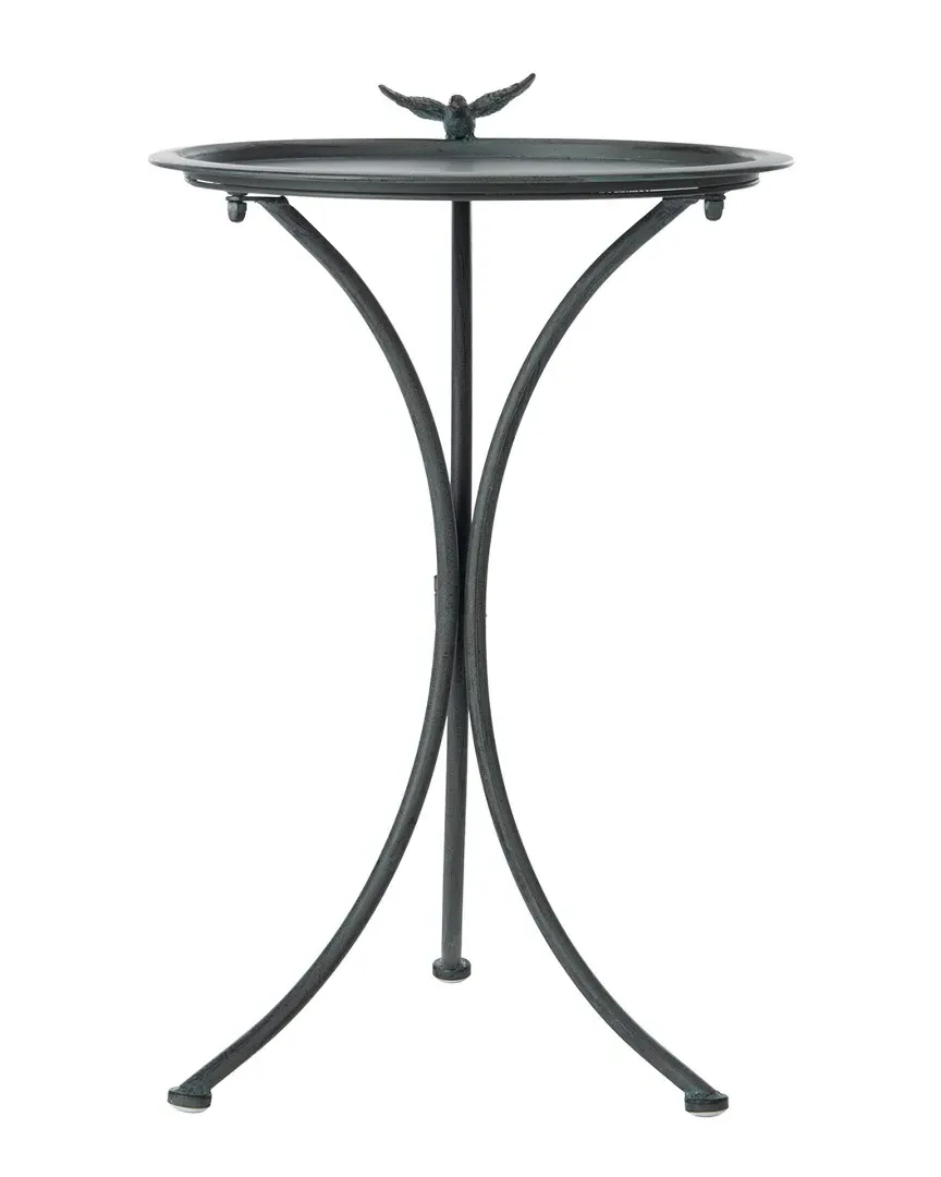 Kensi Bird Bath with Bird Ornament - Antique Grey, Metal image