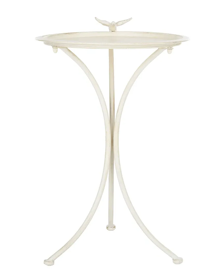Kensi Bird Bath with Bird Ornament - Pearl White, Metal