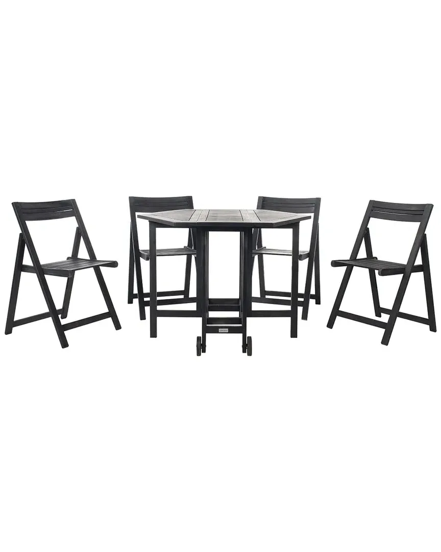 Kerman Foldable Table & 4 Chairs - Black, Acacia