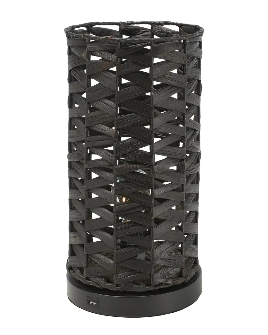 Kirin 15in Table Lamp with USB - Black, Water Hyacinth image