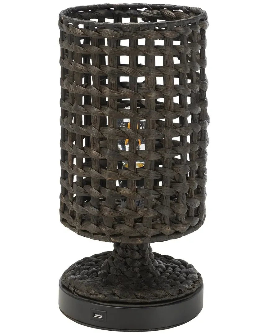 Knowles 16in Table Lamp with USB - Black, Water Hyacinth