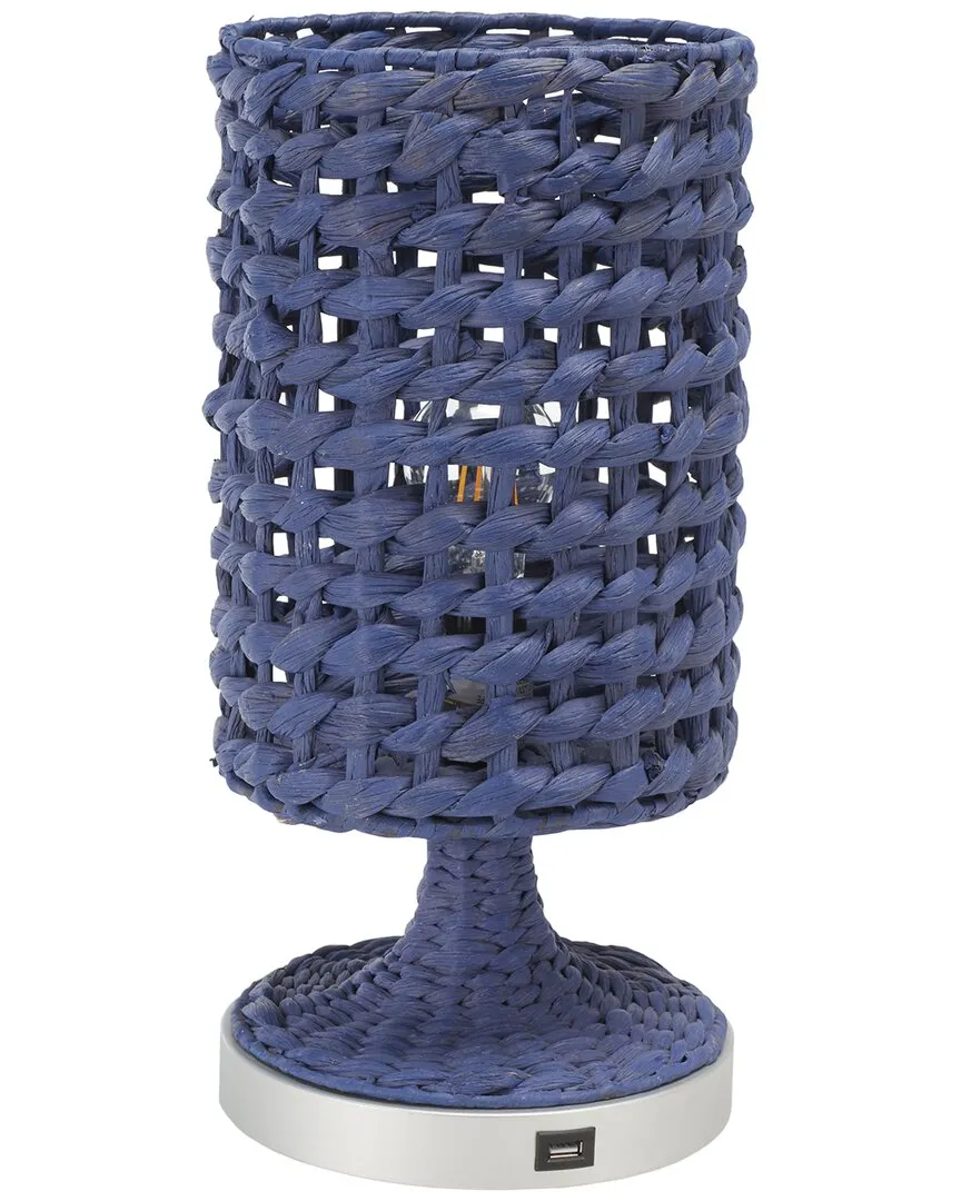 Knowles 16in Table Lamp with USB - Blue, Water Hyacinth image