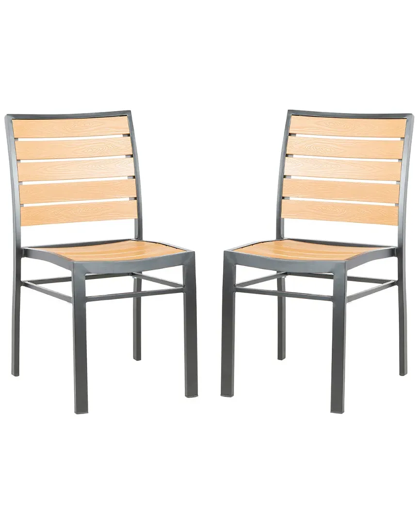 Koda Set of 2 Outdoor Stackable Chairs - Black & Brown, Wood