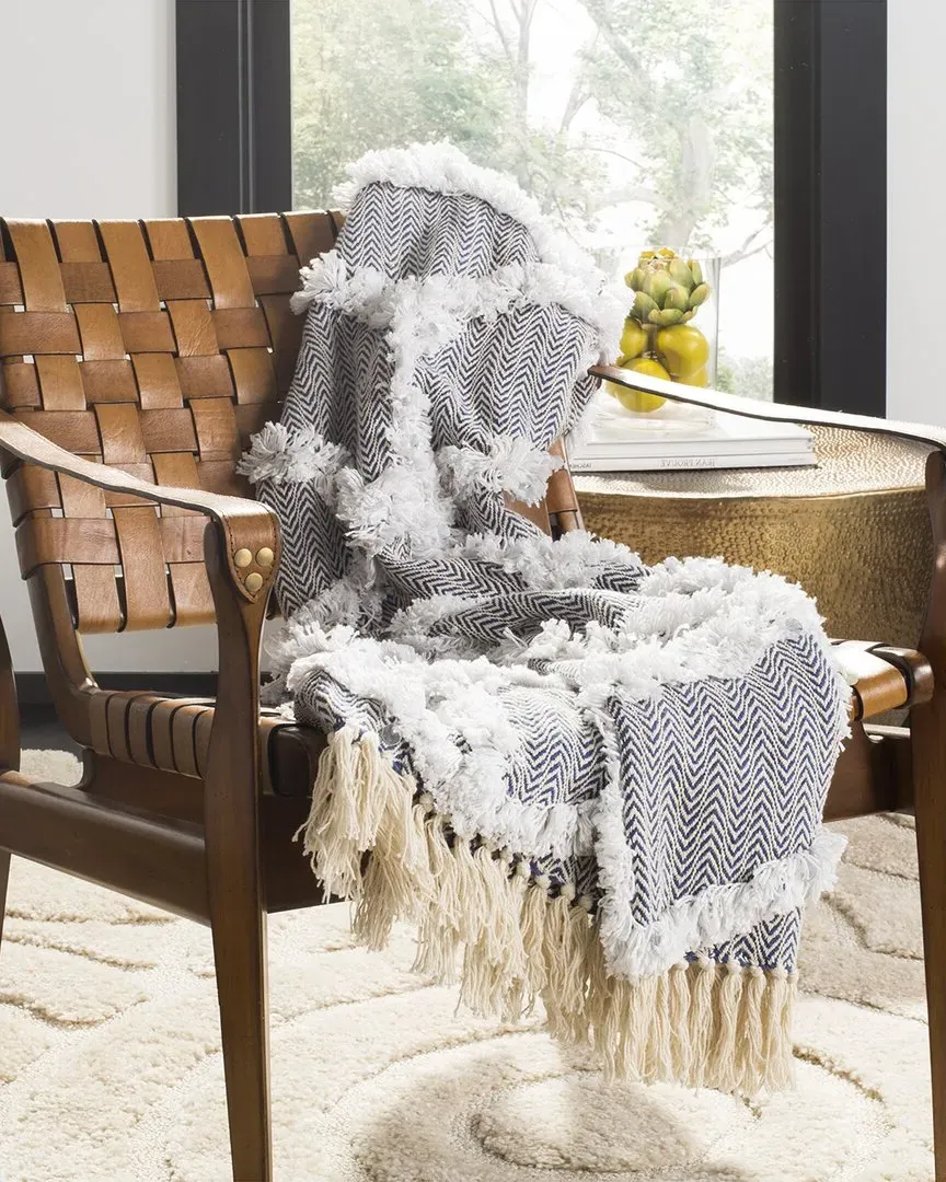 Lachlan Fringe Throw - Blue, Cotton