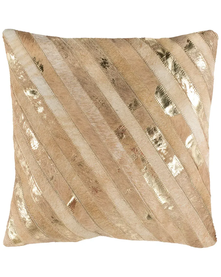 Latta Metallic Cowhide Pillow - Beige, Cowhide