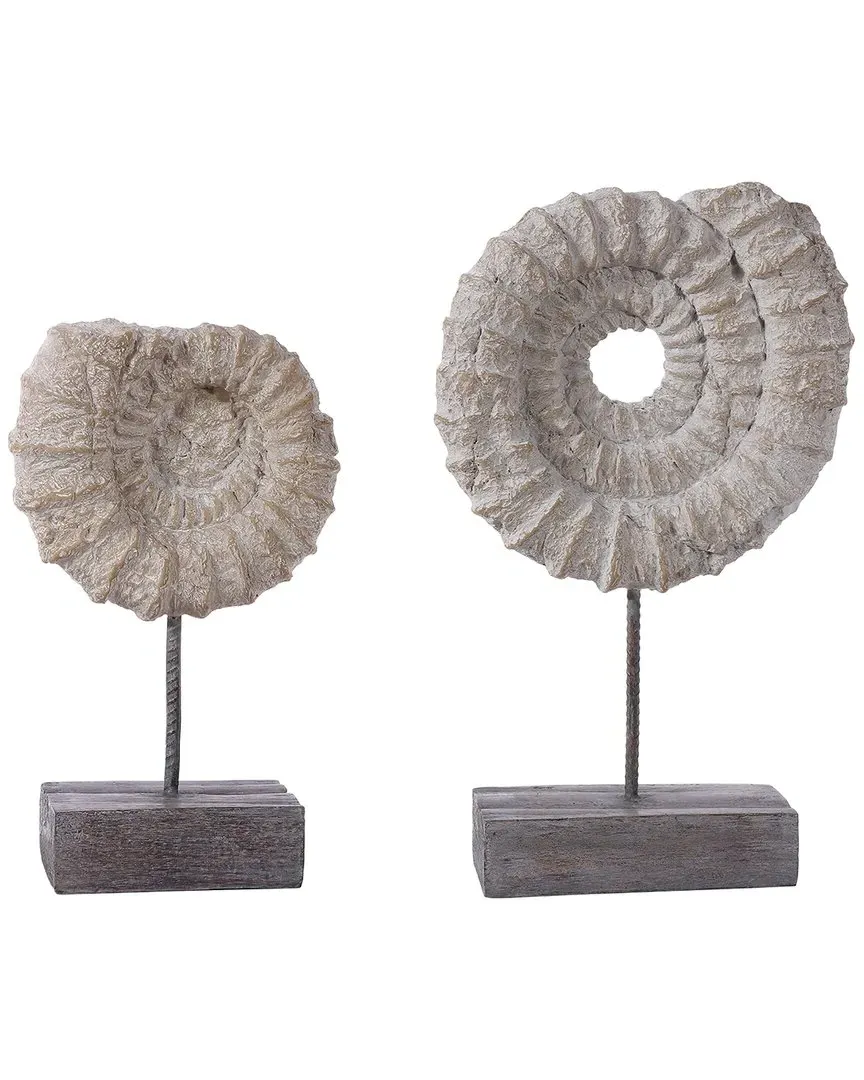 Lena Set of 2 Ammonite Shells Table Decor - Black, Polyresin