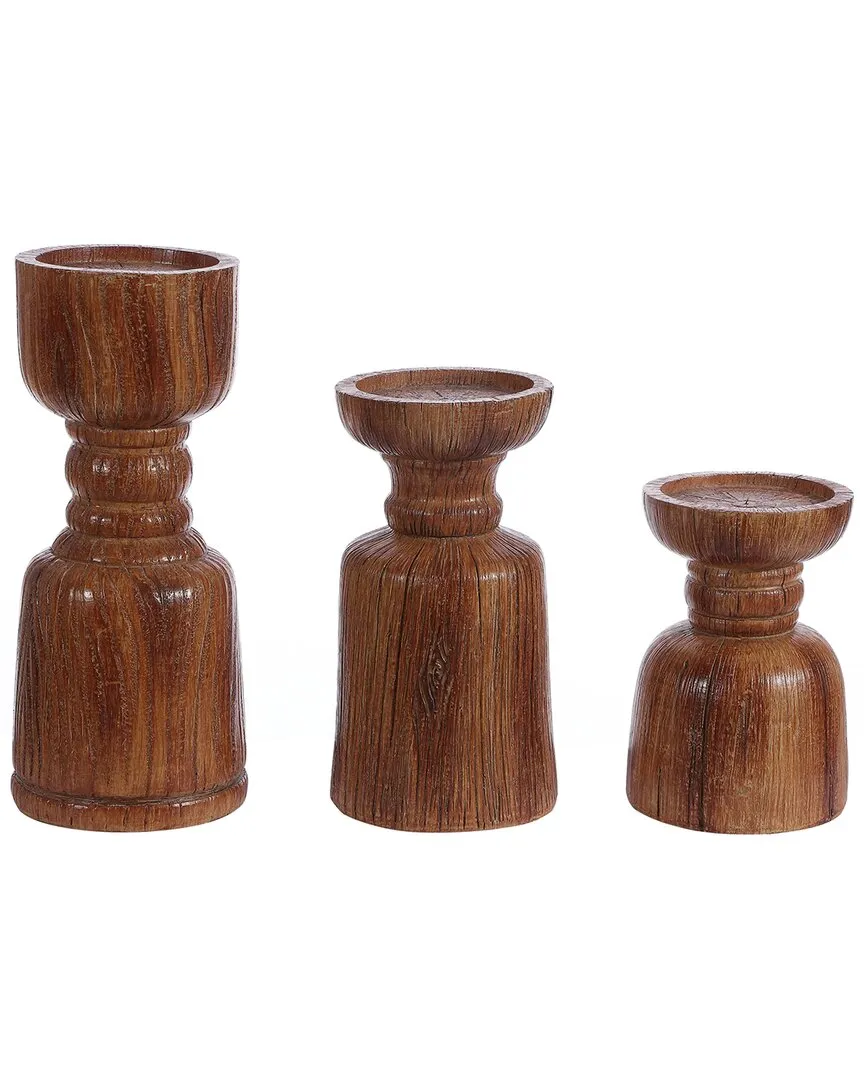 Lia Set of 3 Candle Holders - Brown, Polyresin image