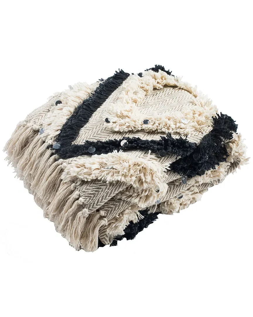 Lila Grace Fringe Throw - Black, Cotton image