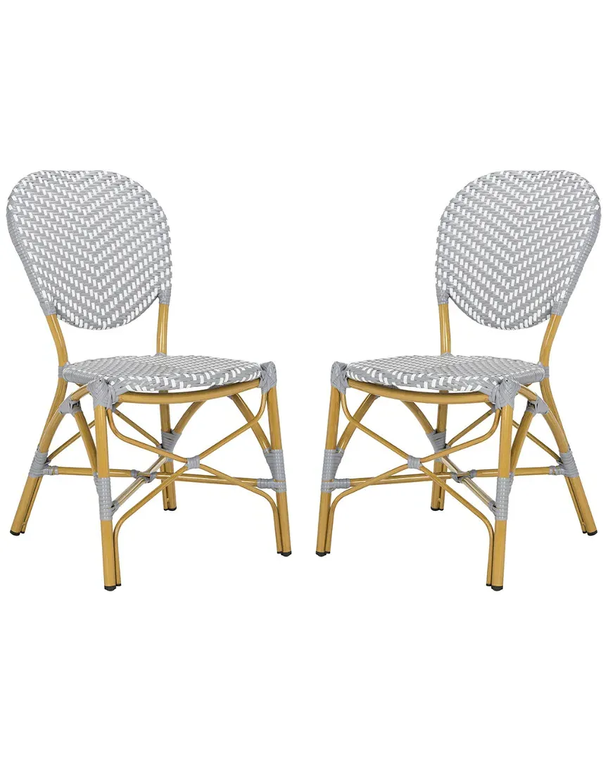Lisbeth Outdoor Bistro Stacking Side Chairs Set of 2 - Rattan