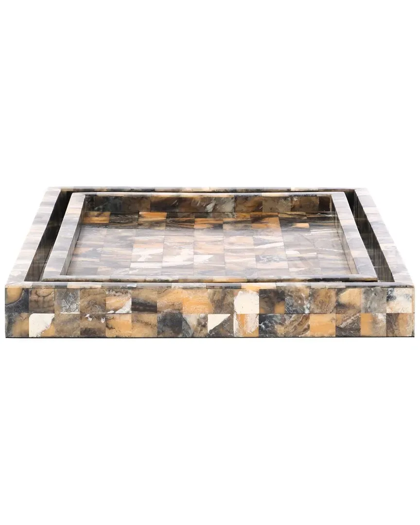 Lori Set of 2 Rectangular Trays - Antique Green, Resin