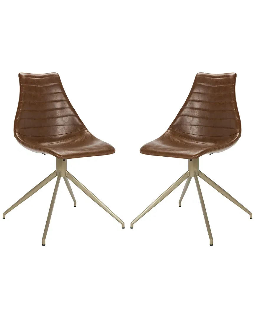 Lynette Set of 2 Swivel Dining Chairs - Light Brown, Leather