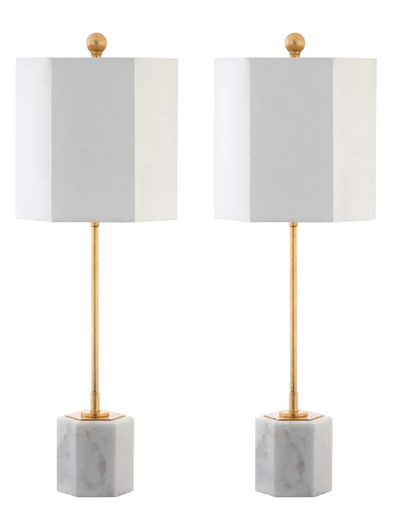 Magdalene Set of 2 Marble Table Lamps - White, Gold Leaf