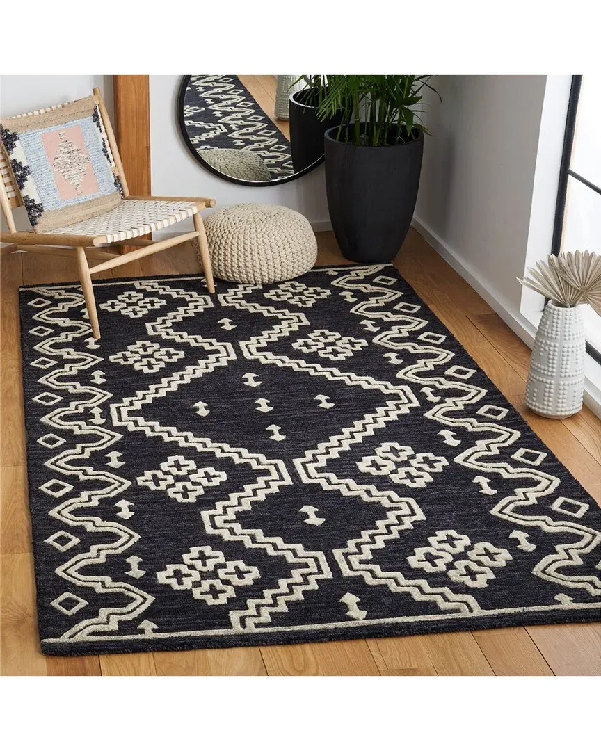 Midnight Aztec Hand-Tufted Wool Rug - Black, Ivory