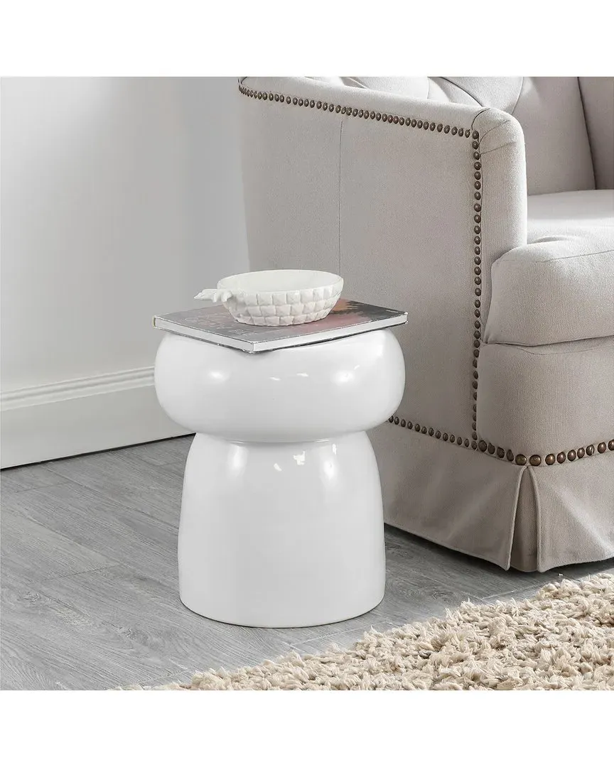 Millia Round Garden Stool - White, Ceramic image