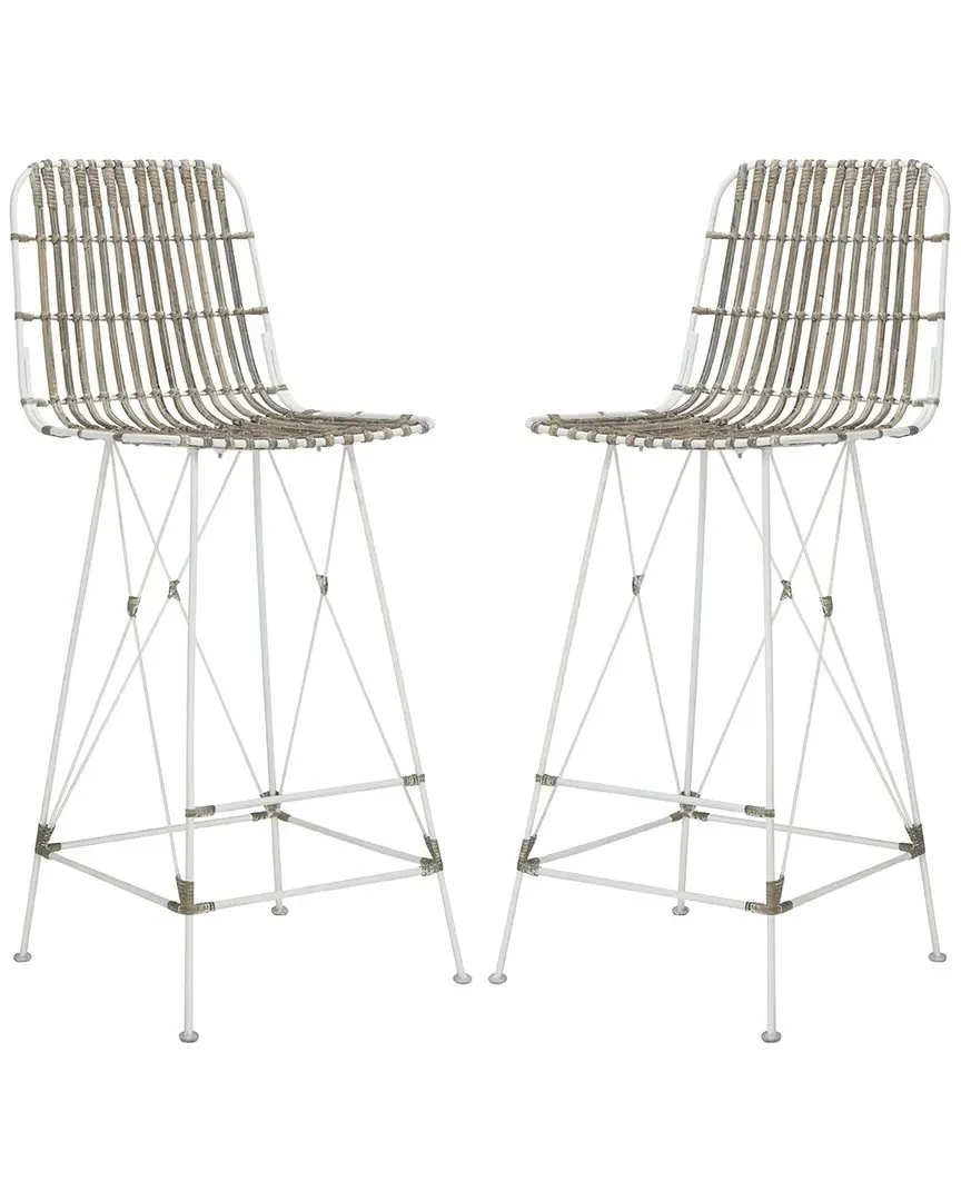 Minerva Set of 2 Wicker Bar Stools - White