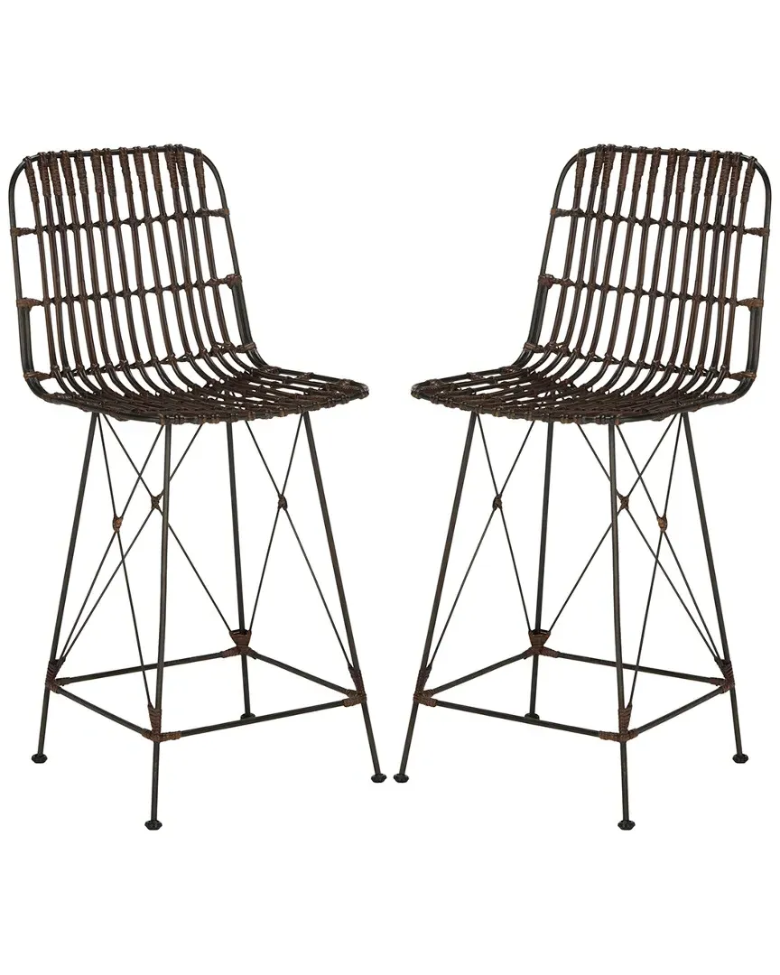 Minerva Set of 2 Wicker Counter Stools - Brown