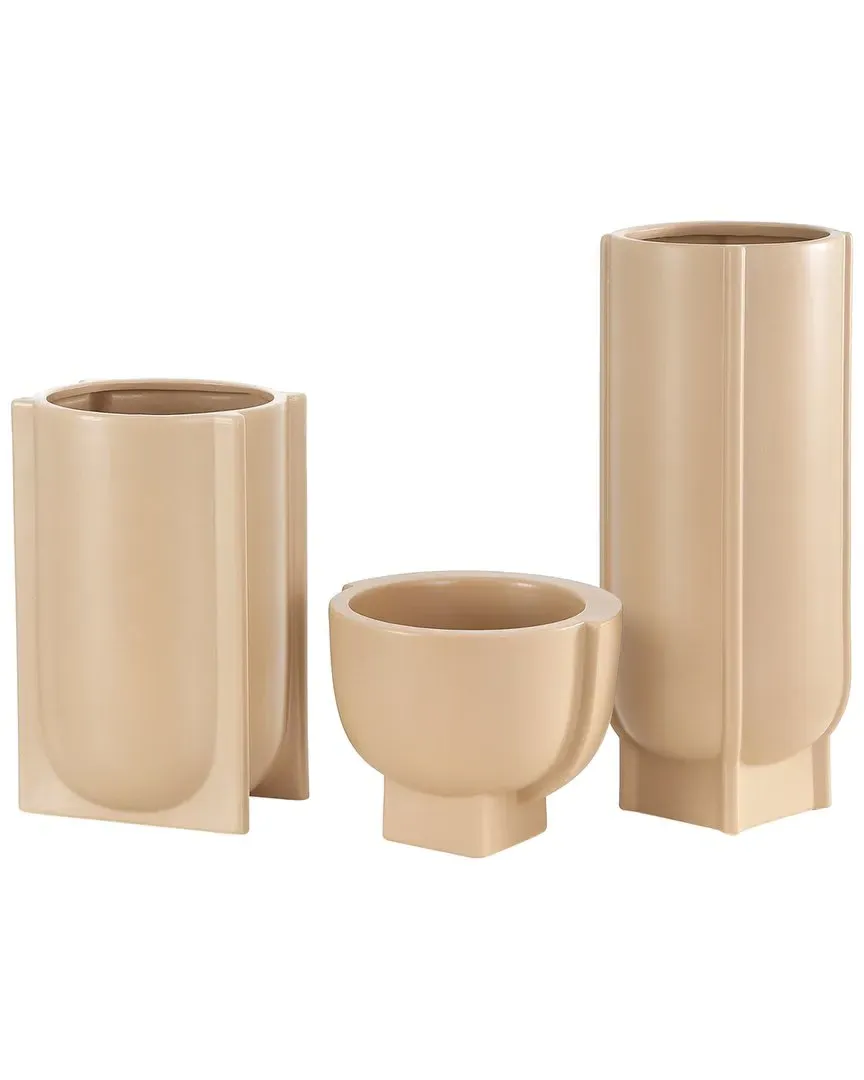 Monaco Set of 3 Ceramic Matte Vases - Taupe image