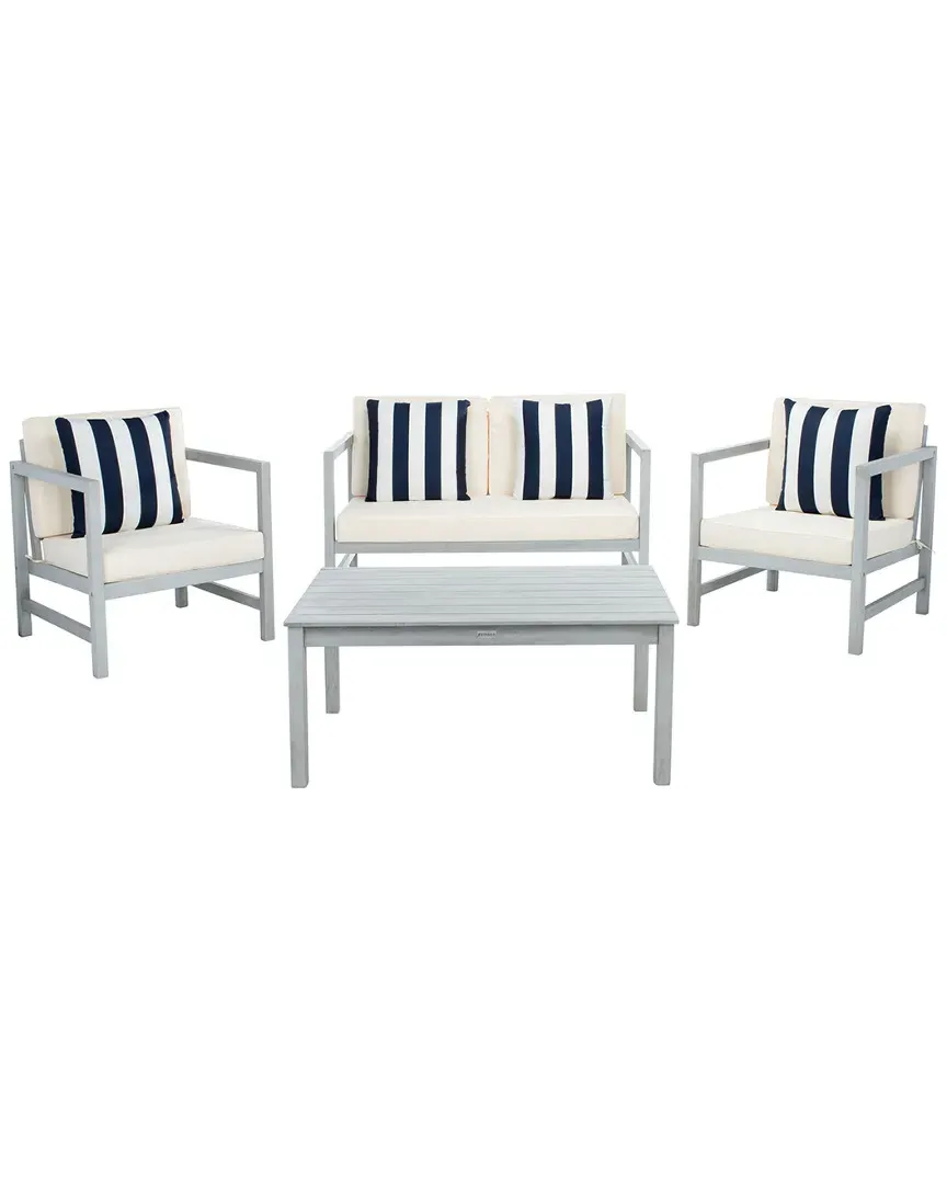 Montez 4-Piece Outdoor Set with Accent Pillows - Grey, Wood