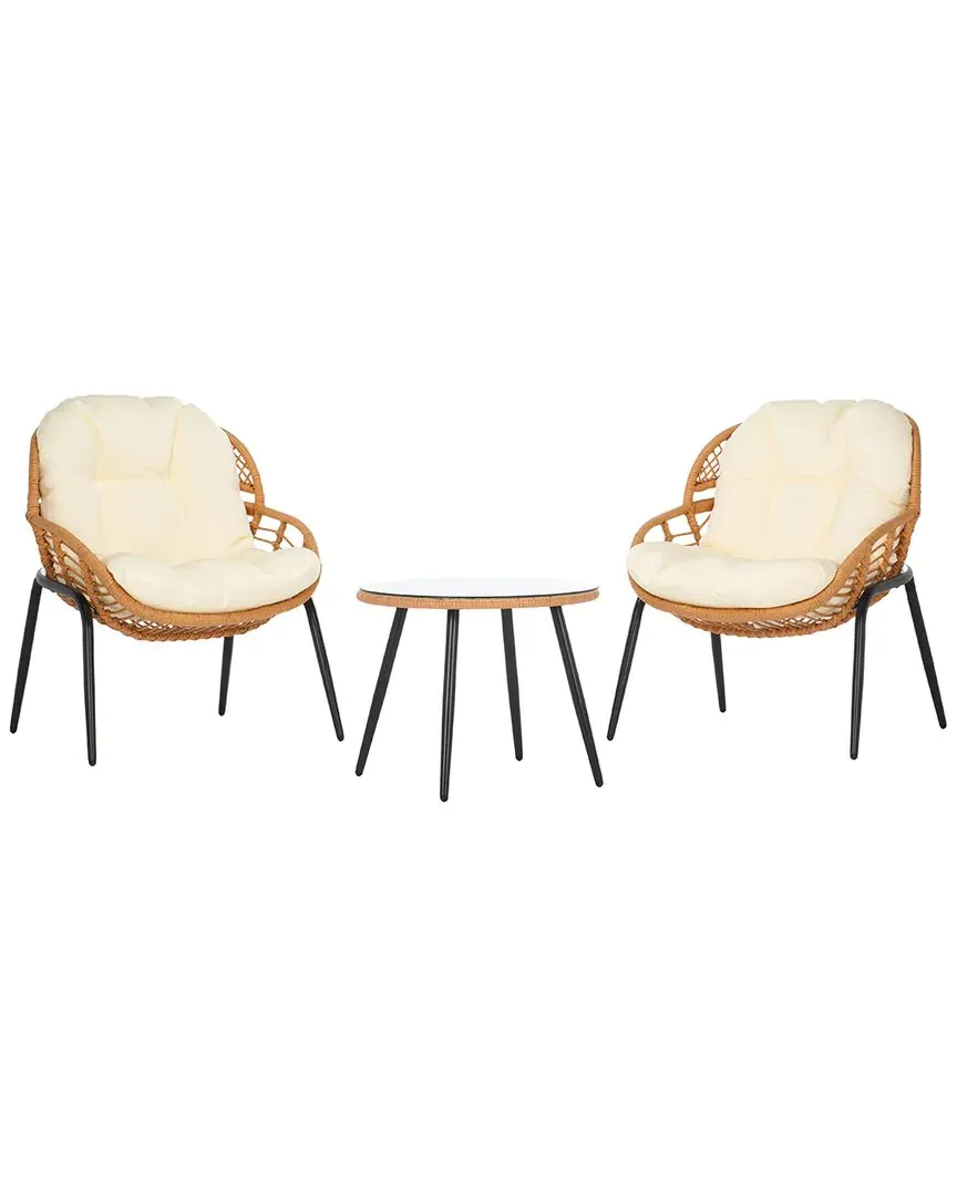 Mott 3-Piece Outdoor Set with Side Table - Brown, PE Rattan