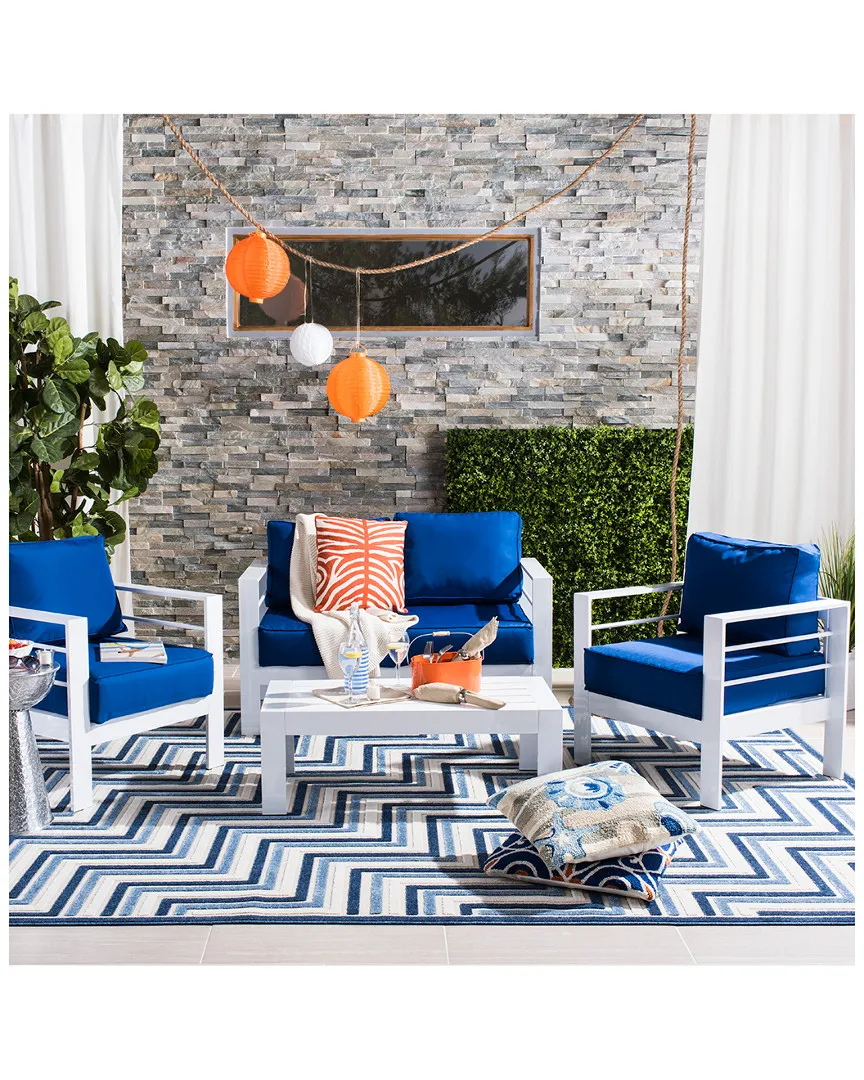 Nason 4 Piece Outdoor Living Set - White/Navy, Aluminum