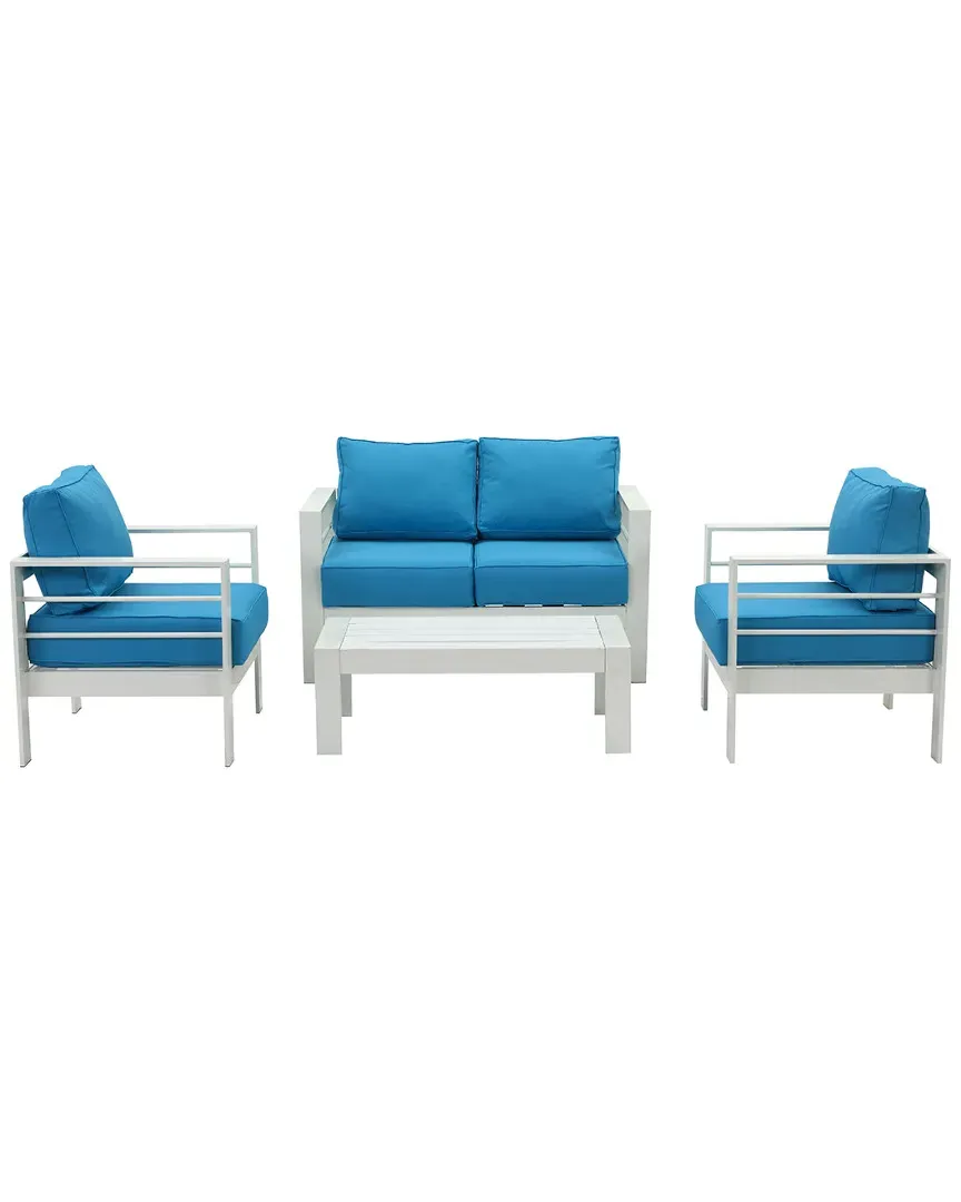 Nason 4 Piece Outdoor Living Set - White/Teal, Aluminum