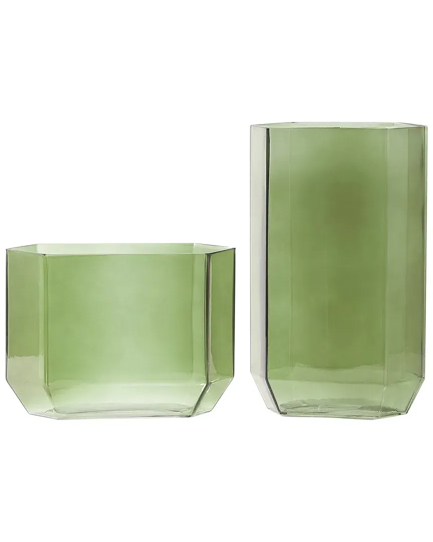 Noreno Set of 2 Hexagon Glass Vases - Green image