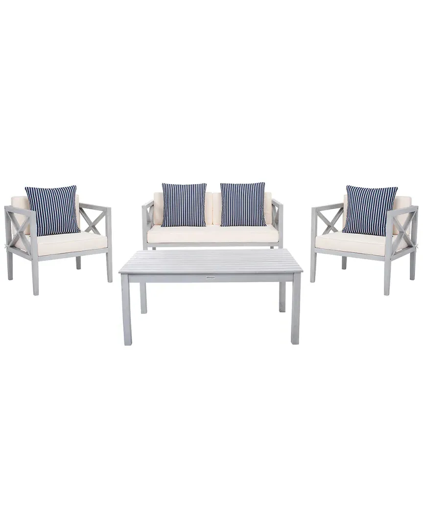 Nunzio 4-Piece Outdoor Set with Accent Pillows - Grey, Wood