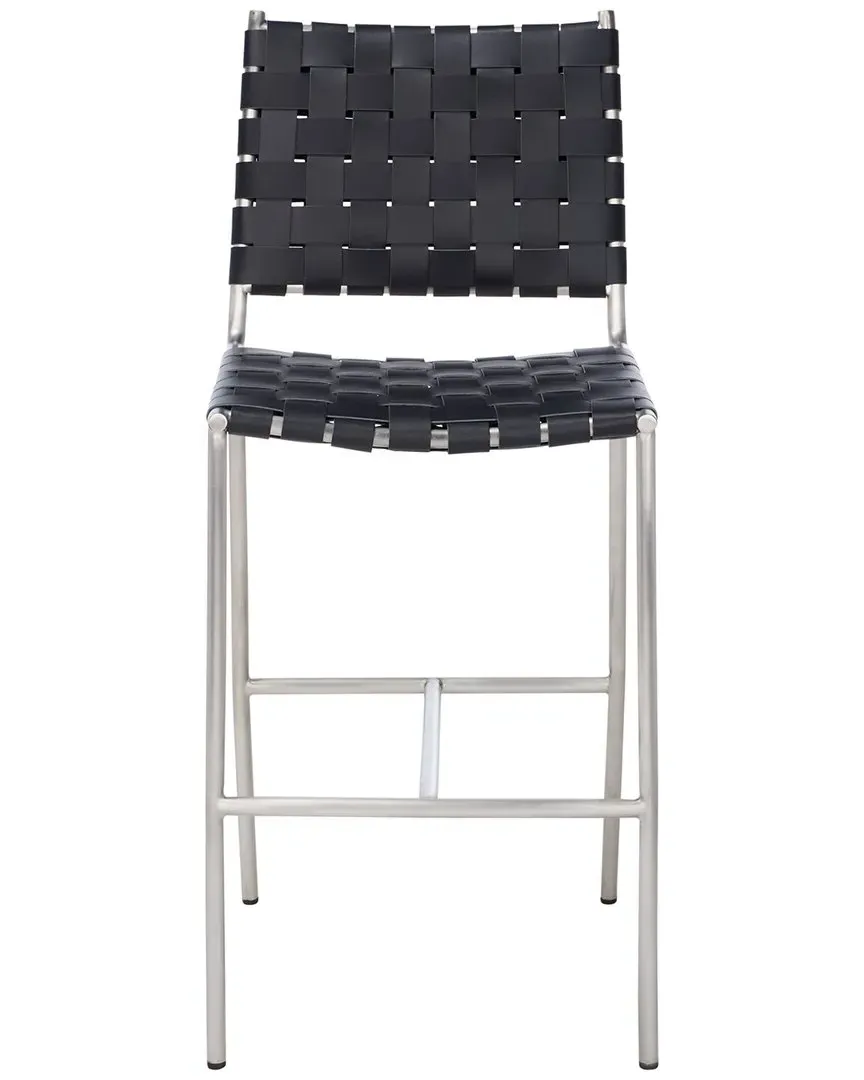 Olenna Woven Counter Stool - Black, Leather