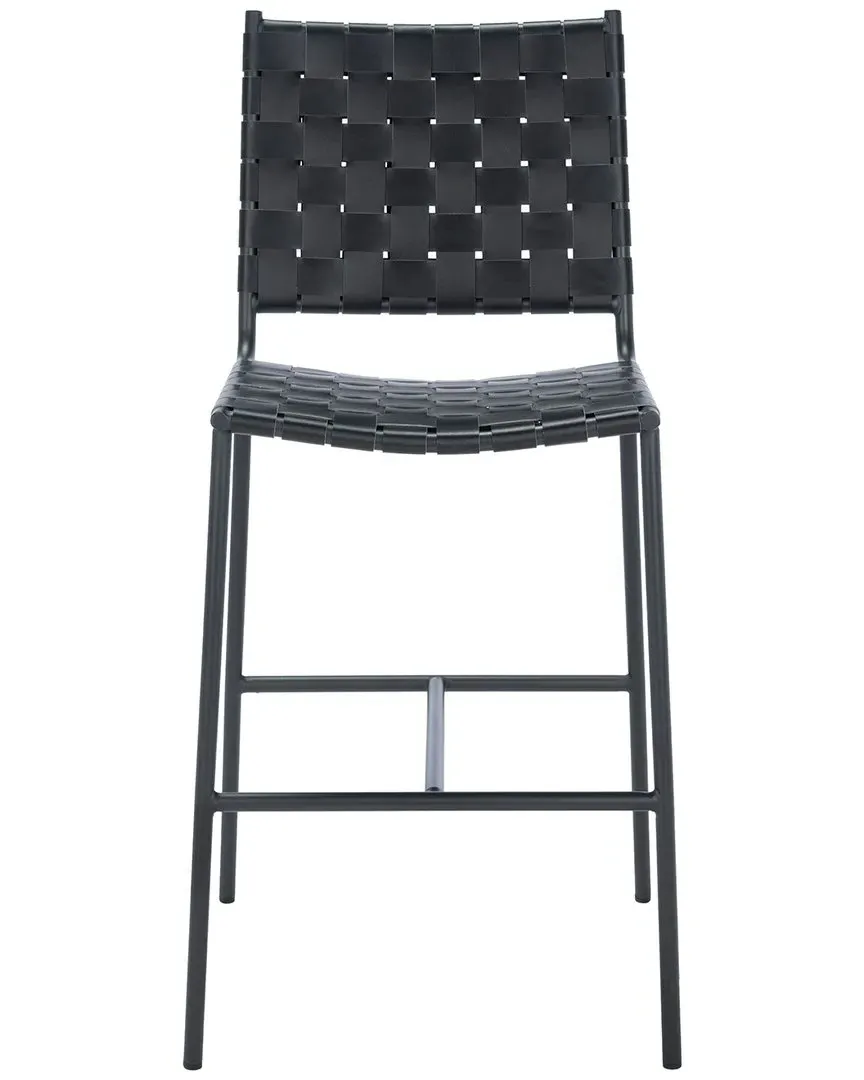 Olenna Woven Counter Stool - Black, Leather