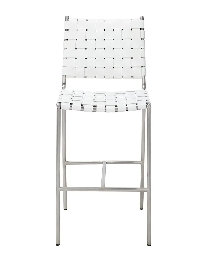 Olenna Woven Counter Stool - White, Leather