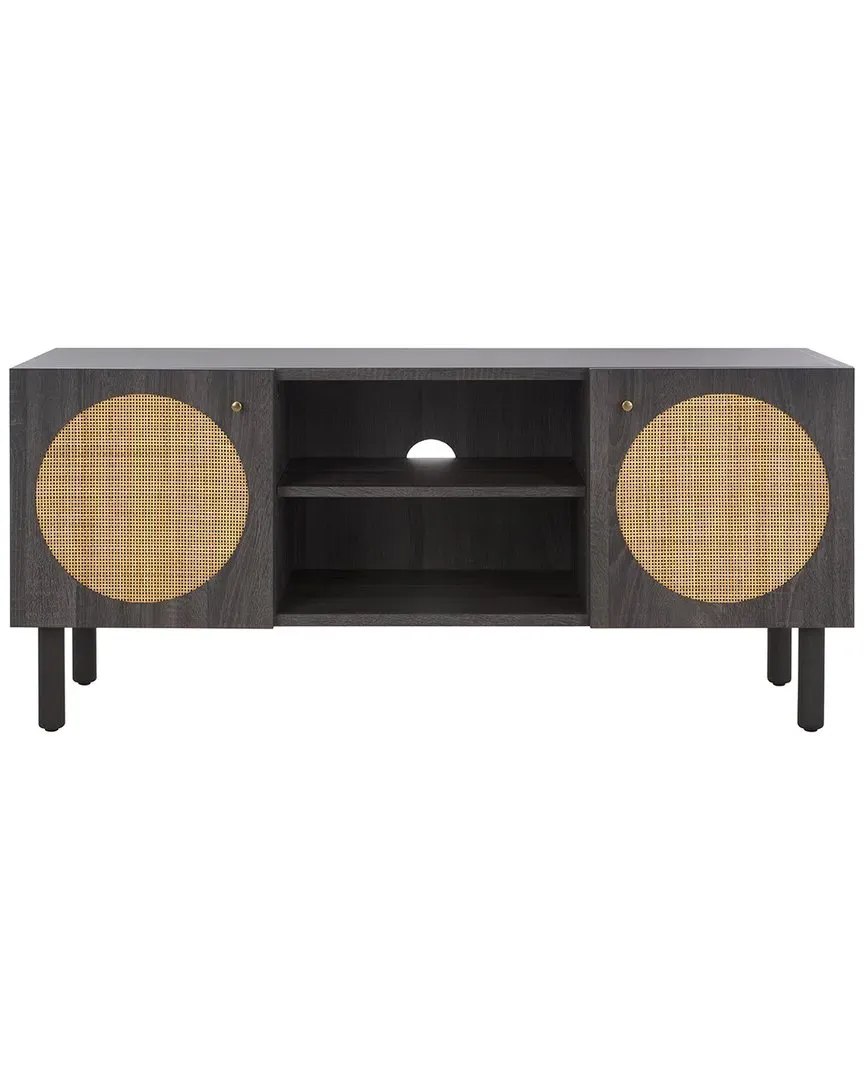 Ophelia 2-Door Media Stand with Rattan - Black