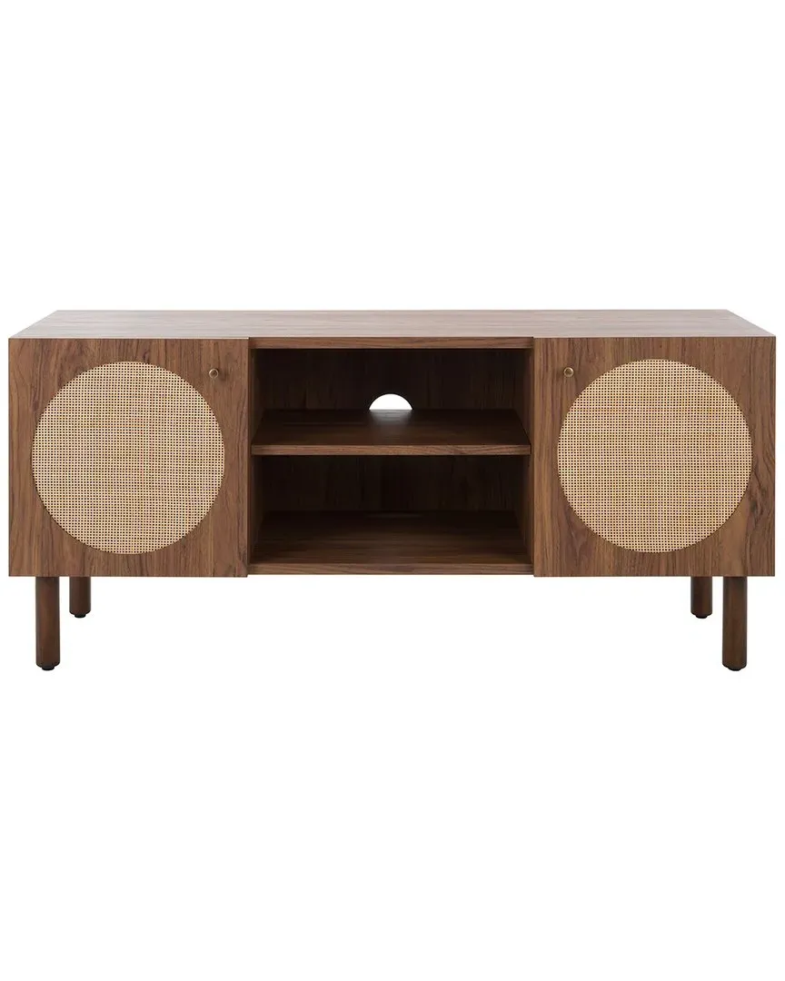 Ophelia 2-Door Media Stand with Rattan - Walnut image