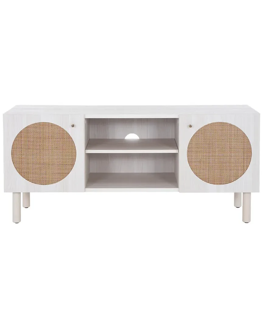 Ophelia 2-Door Media Stand with Rattan - White