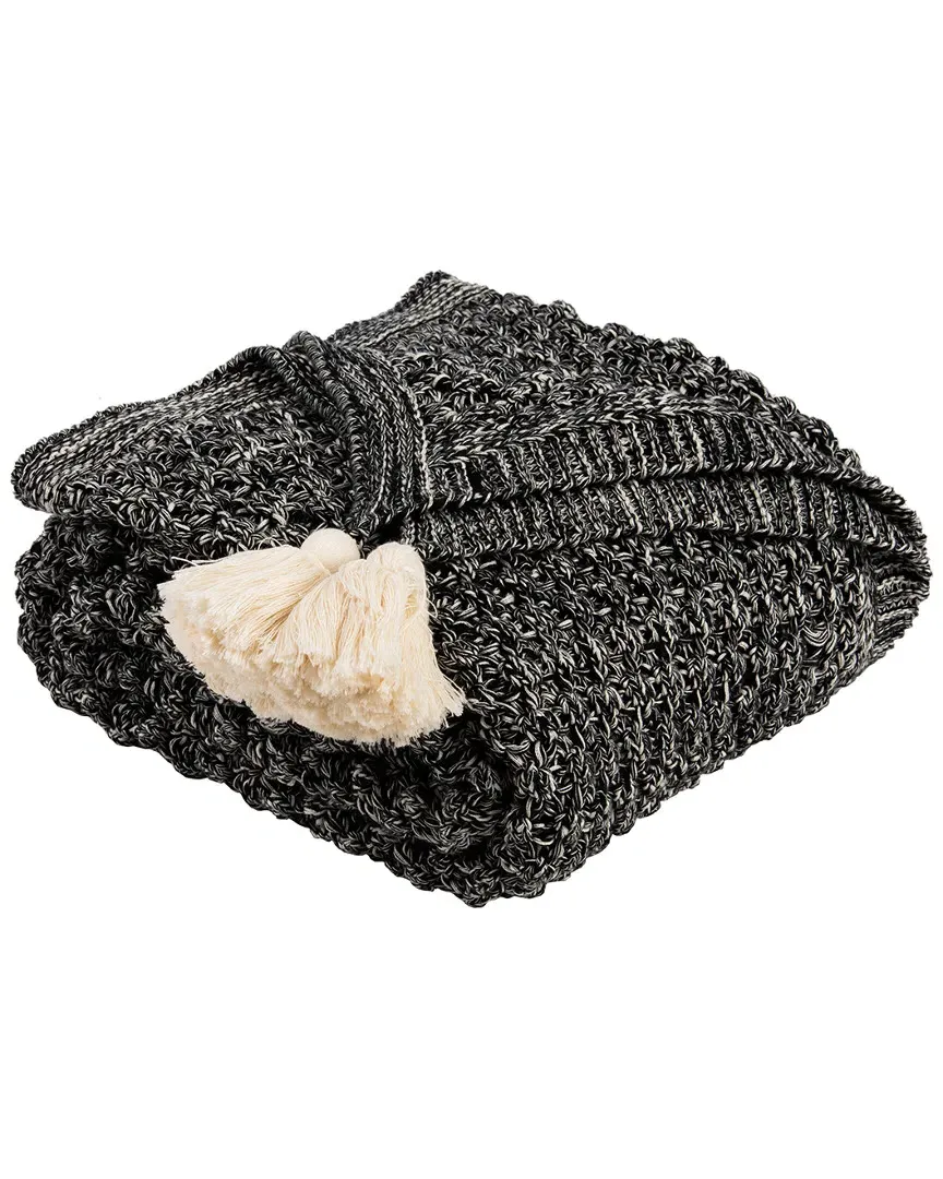 Pennie Knit Tassel Throw - Black, Cotton