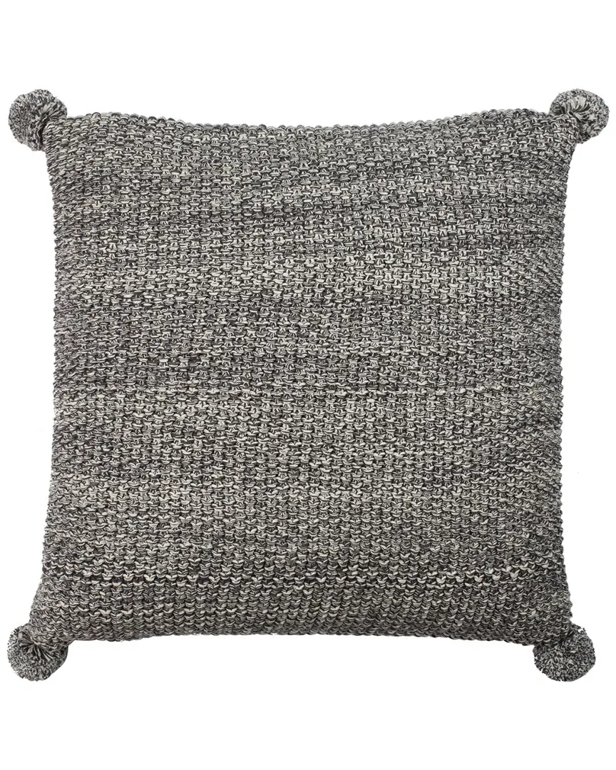 Pom Pom Knit Pillow - Dark Grey Natural, Cotton