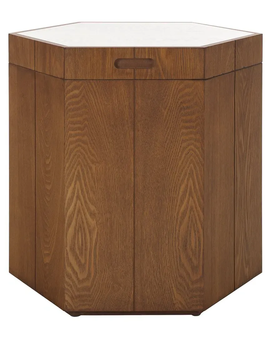 Rafaela Hexagon Accent Table with Storage - White, Walnut image
