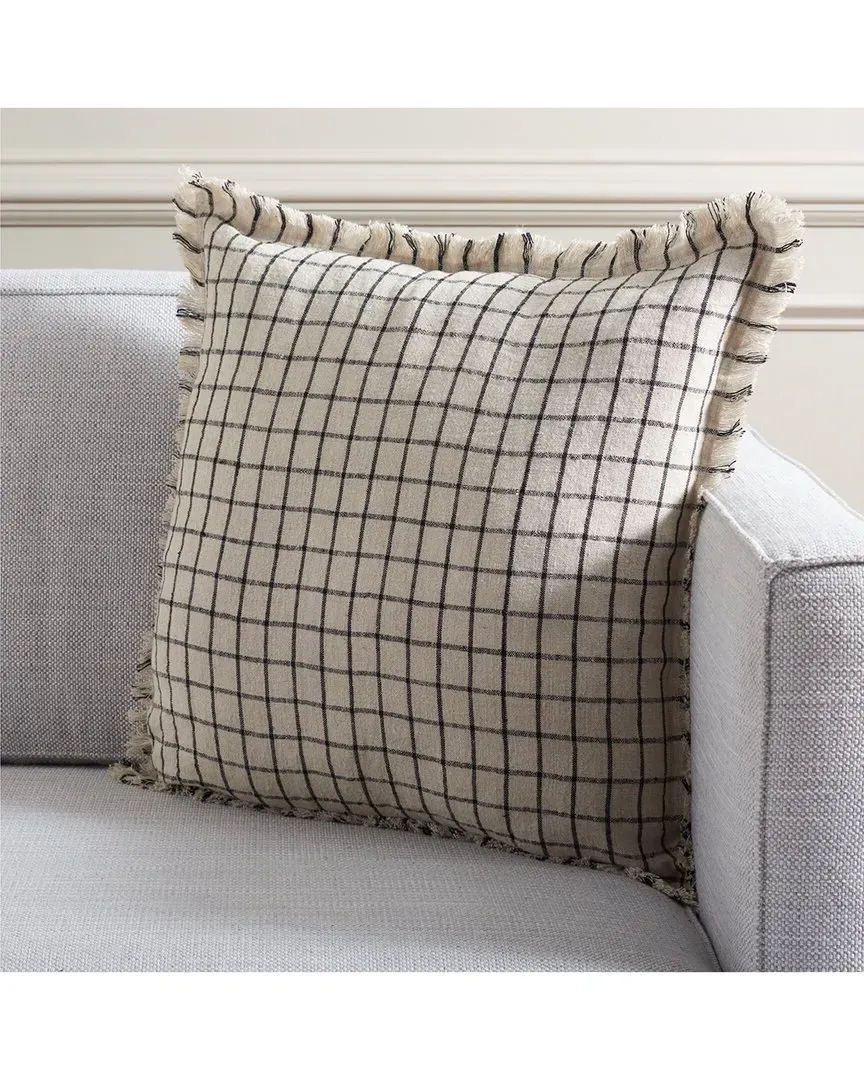 Raie Square Pillow with Fringes - Natural, Linen image