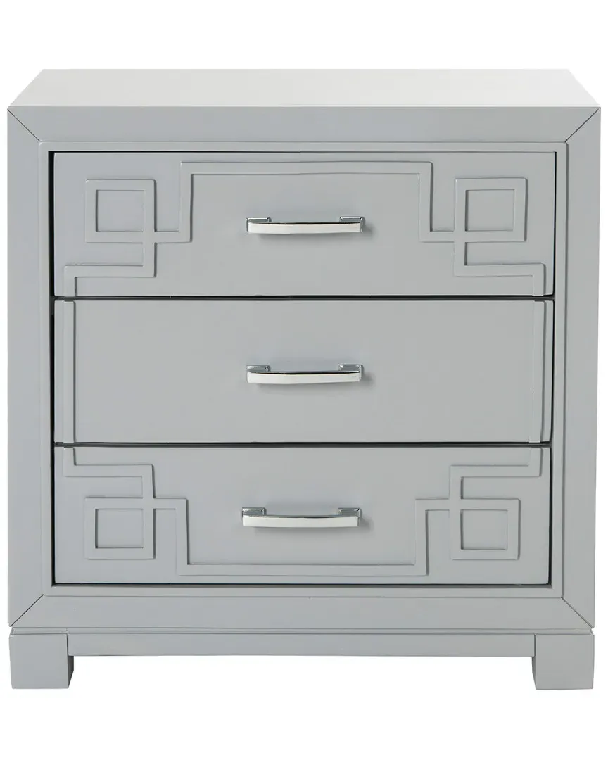 Raina Three Drawer Greek Key Night Stand - Grey, Rubberwood image