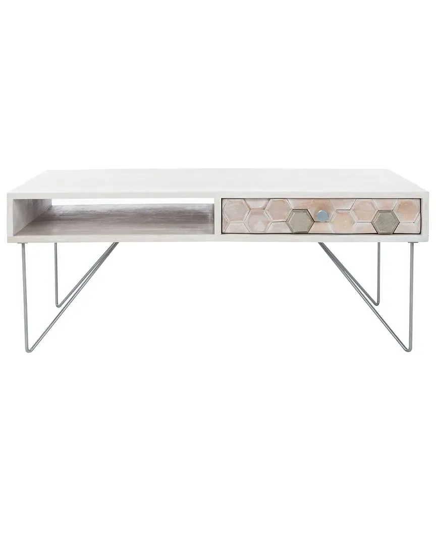 Raveena Coffee Table with Honeycomb Design - White, Acacia Wood image