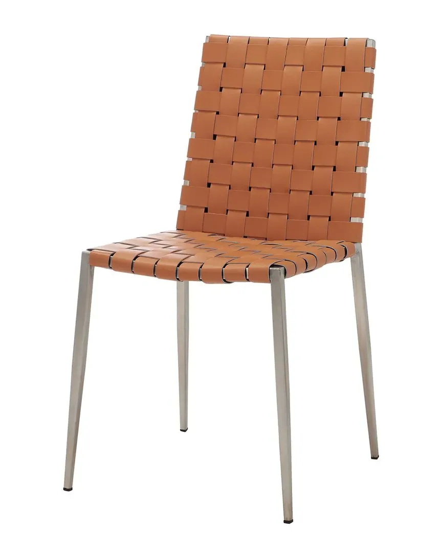 Rayne Woven Dining Chairs Set of 2 - Cognac, Leather