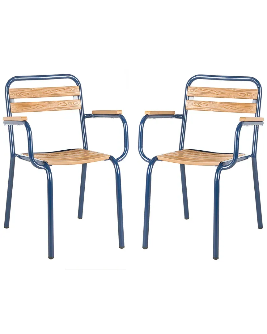 Rayton Set of 2 Outdoor Stackable Chairs - Navy & Brown, Wood image