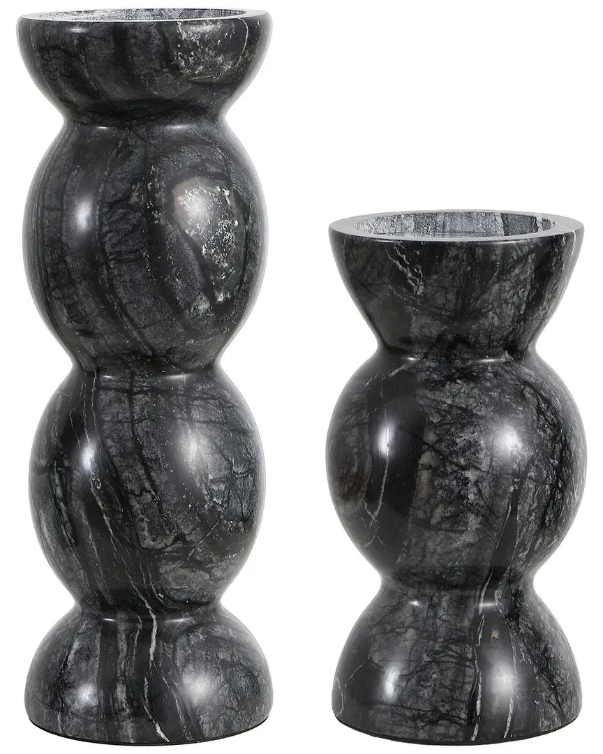 Rhodes Set of 2 Candle Holders - Grey, Marble