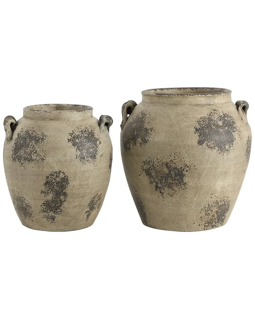 Rhodes Set of 2 Handcrafted Vases - Grey, Terracotta